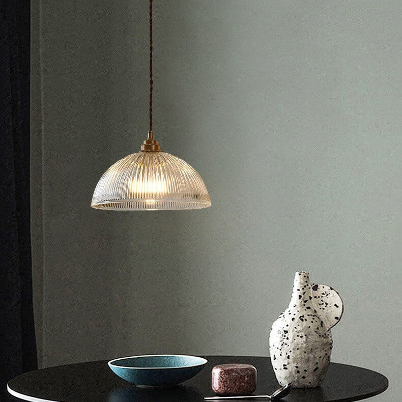 LumoRipp: Modern Glass Pendant Light with Ribbed Shade & Adjustable Suspension - Ideal for Living Room & Dining Area