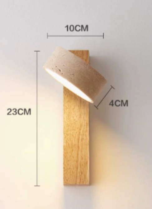 LumoTerra: Elegant LED Wall Light 1-Bulb Made of Natural Travertine Stone & Wood – for Living Room & Hallway