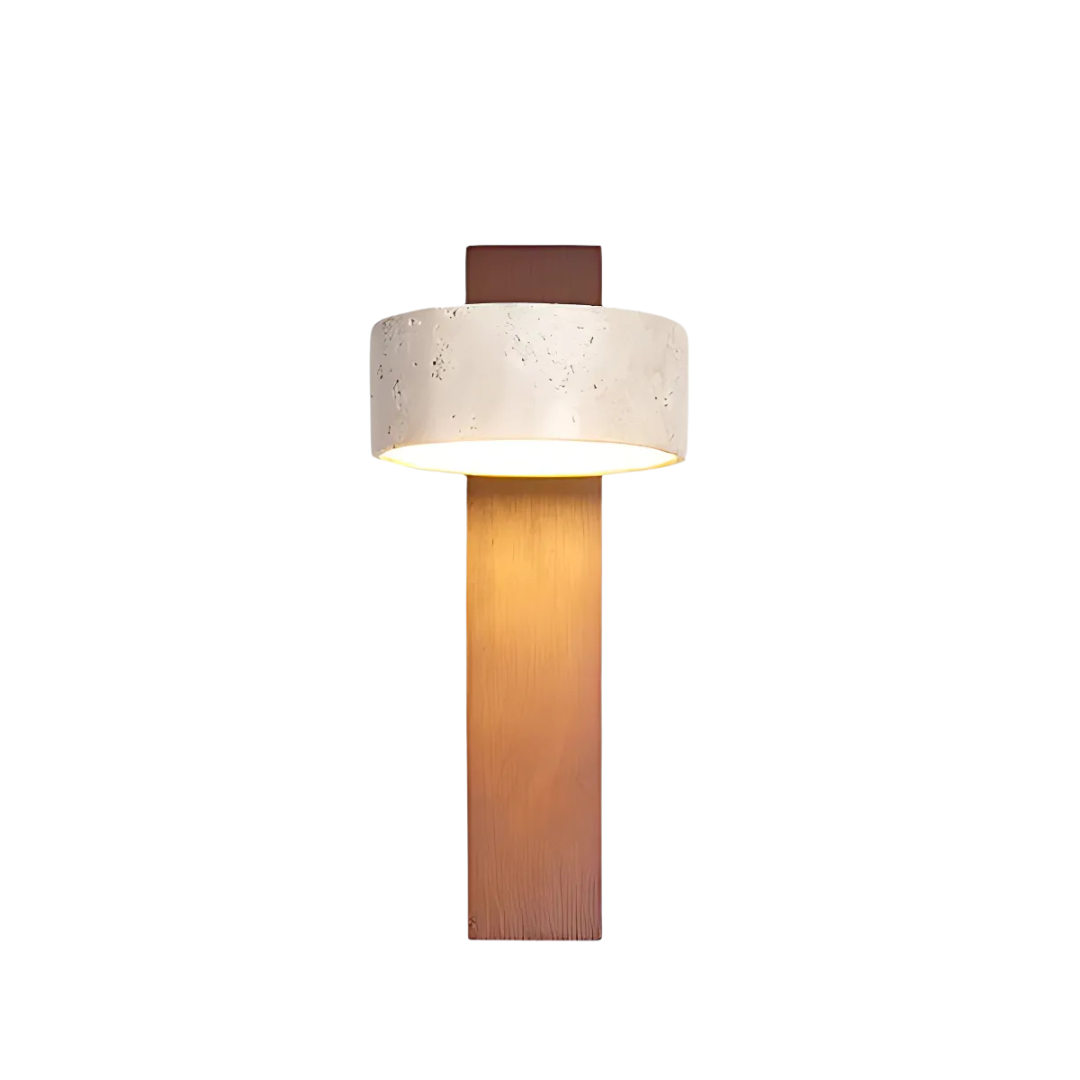 LumoTerra: Elegant LED Wall Light 1-Bulb Made of Natural Travertine Stone & Wood – for Living Room & Hallway
