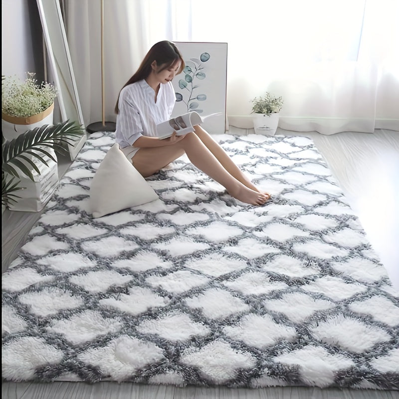 LumoValea: Long-Pile Patterned Rug Soft Rectangular – Decorative for Bedroom & Living Room