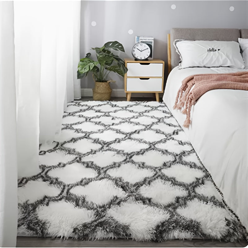 LumoValea: Long-Pile Patterned Rug Soft Rectangular – Decorative for Bedroom & Living Room