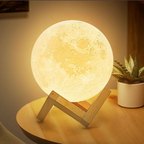 LunaGlanz: LED Moon Lamp – Wireless, Dimmable & Rechargeable with Remote Control & Wooden Stand