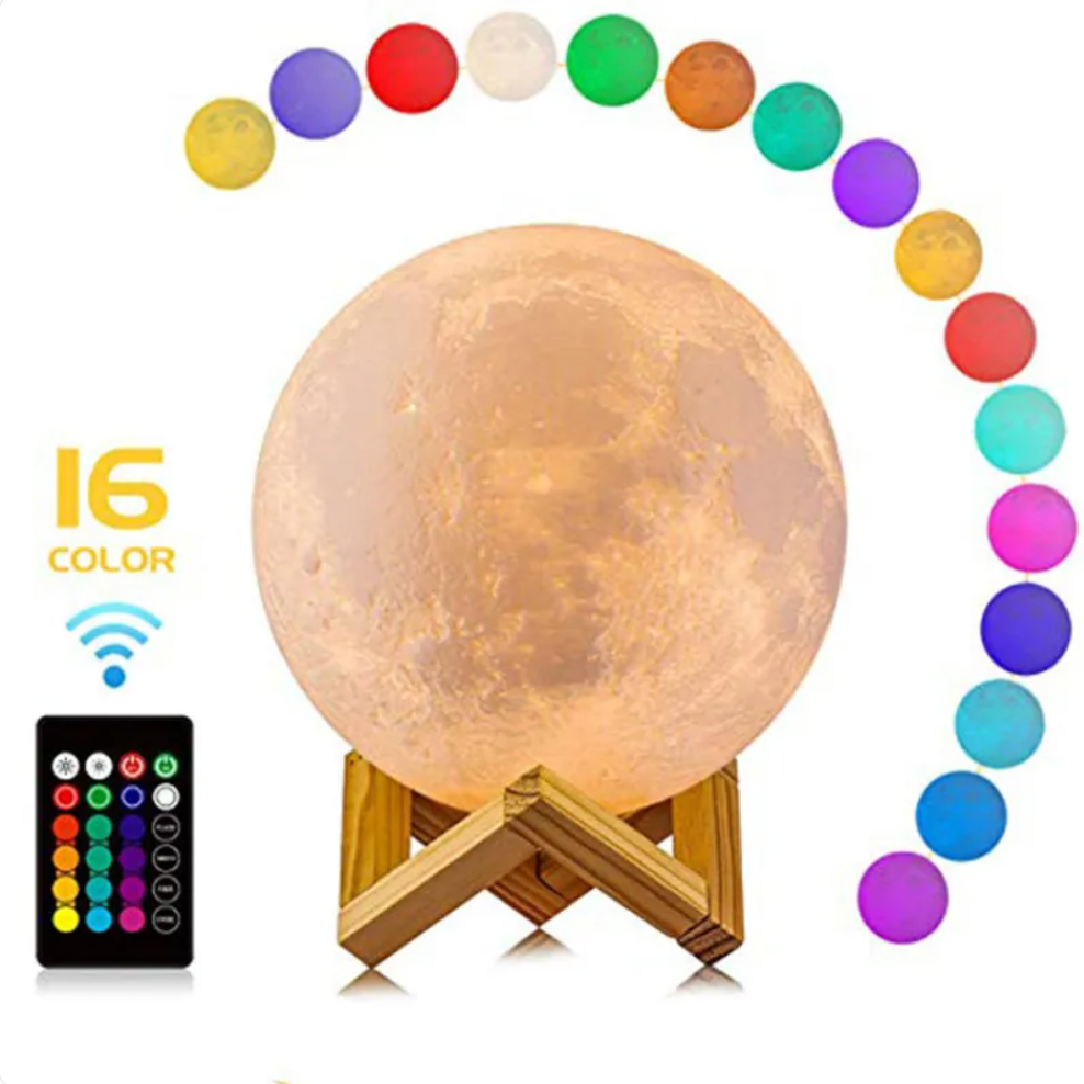 LunaGlanz: LED Moon Lamp – Wireless, Dimmable & Rechargeable with Remote Control & Wooden Stand