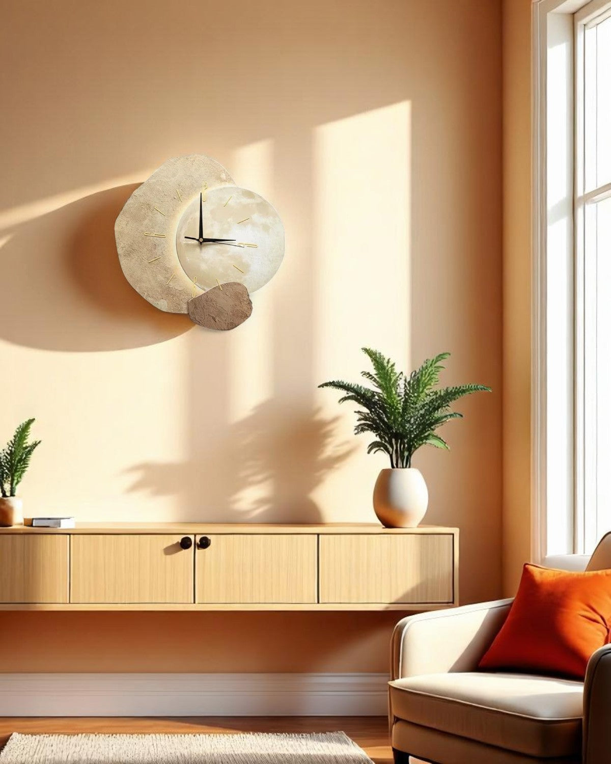 LunaVetro: Modern Design Wall Clock in Crystal Look with LED Lighting – for Living Room & Office