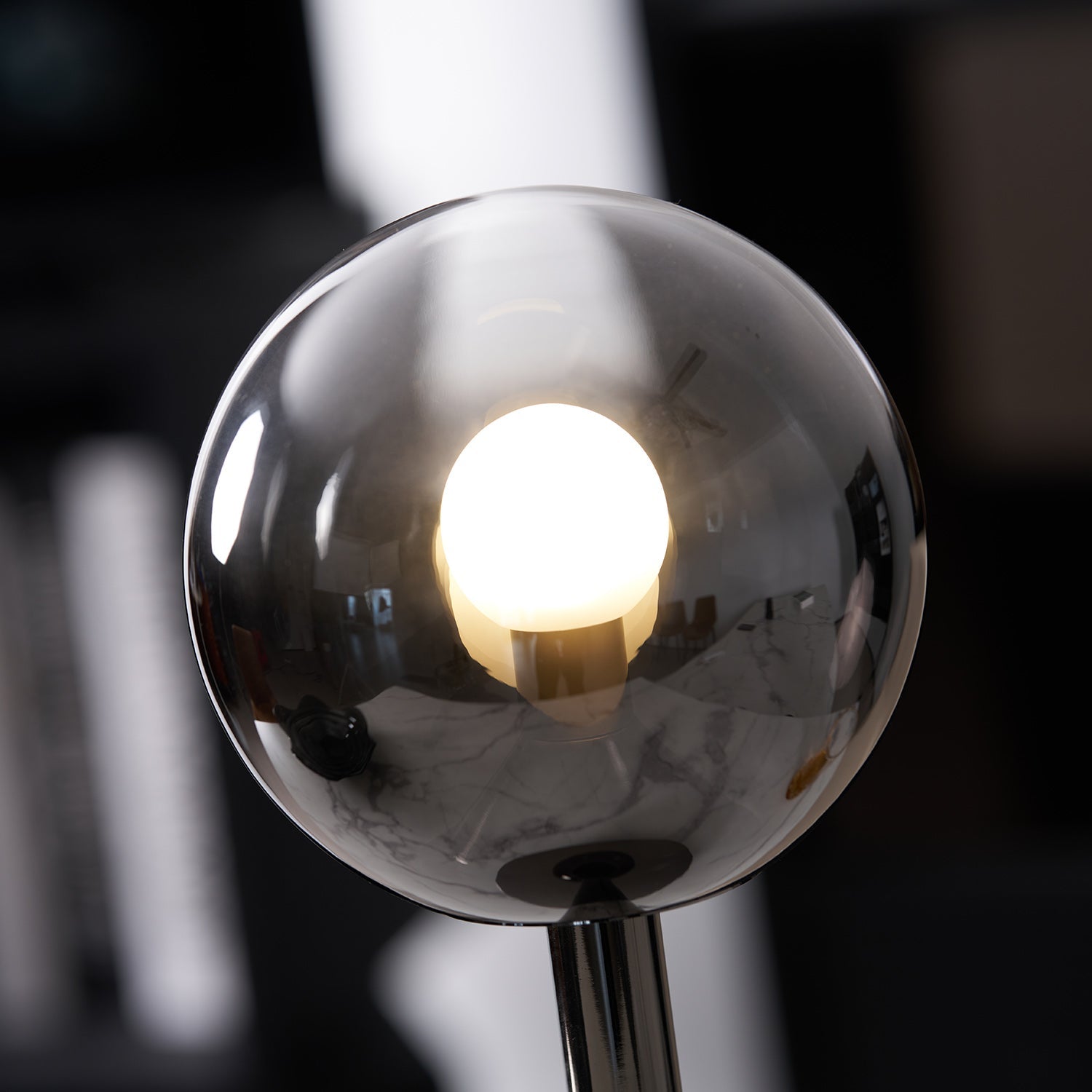 Floating Fireball Mirrored Glass Orb Table Lamp
