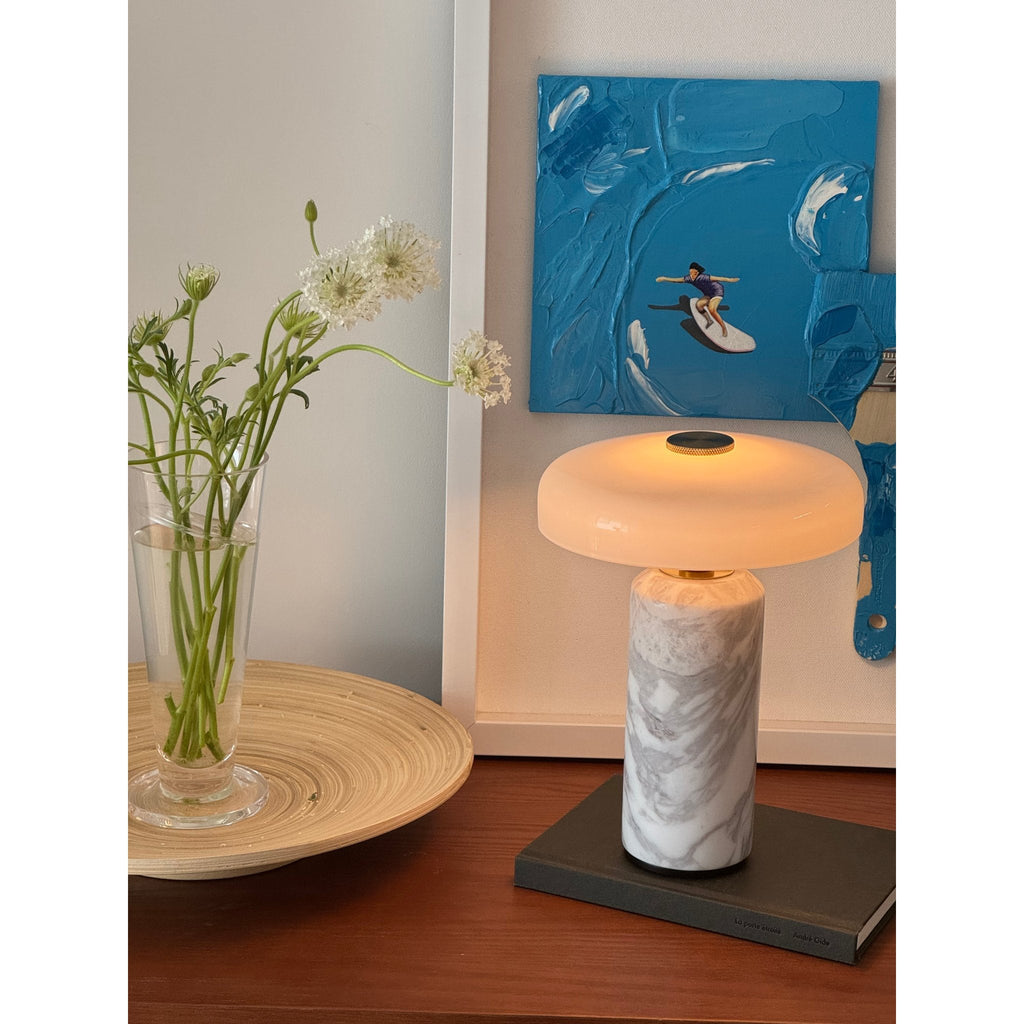 Opaline Glass Orb Marble Base Cordless Table Lamp