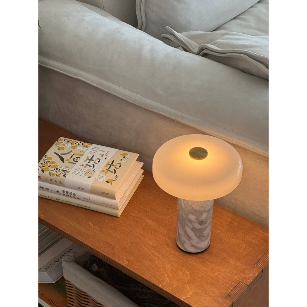 Opaline Glass Orb Marble Base Cordless Table Lamp