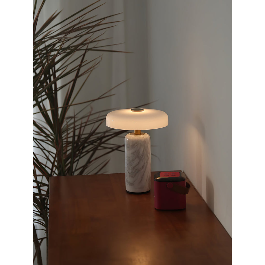 Opaline Glass Orb Marble Base Cordless Table Lamp