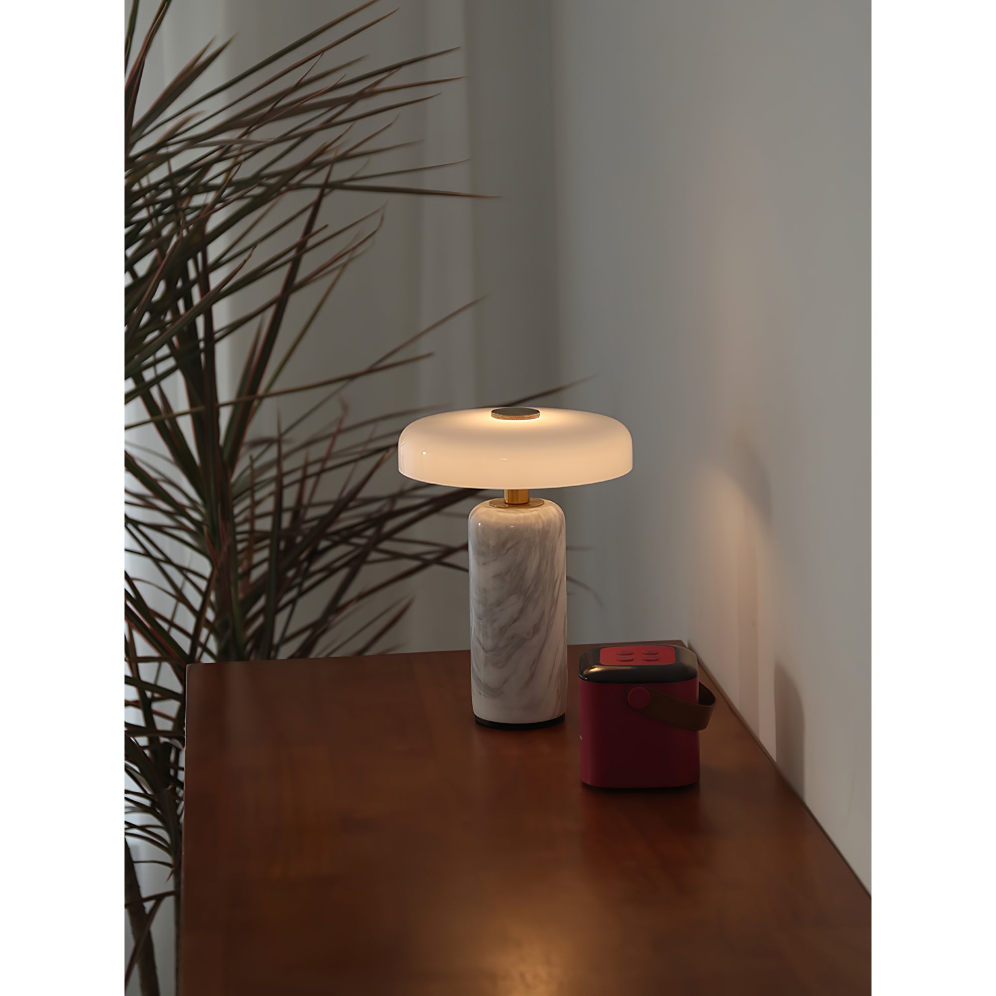 Opaline Glass Orb Marble Base Cordless Table Lamp