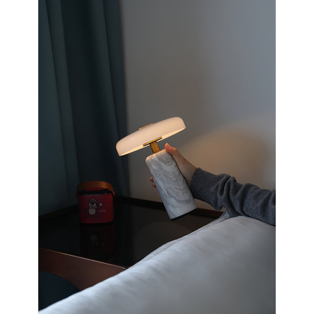 Opaline Glass Orb Marble Base Cordless Table Lamp