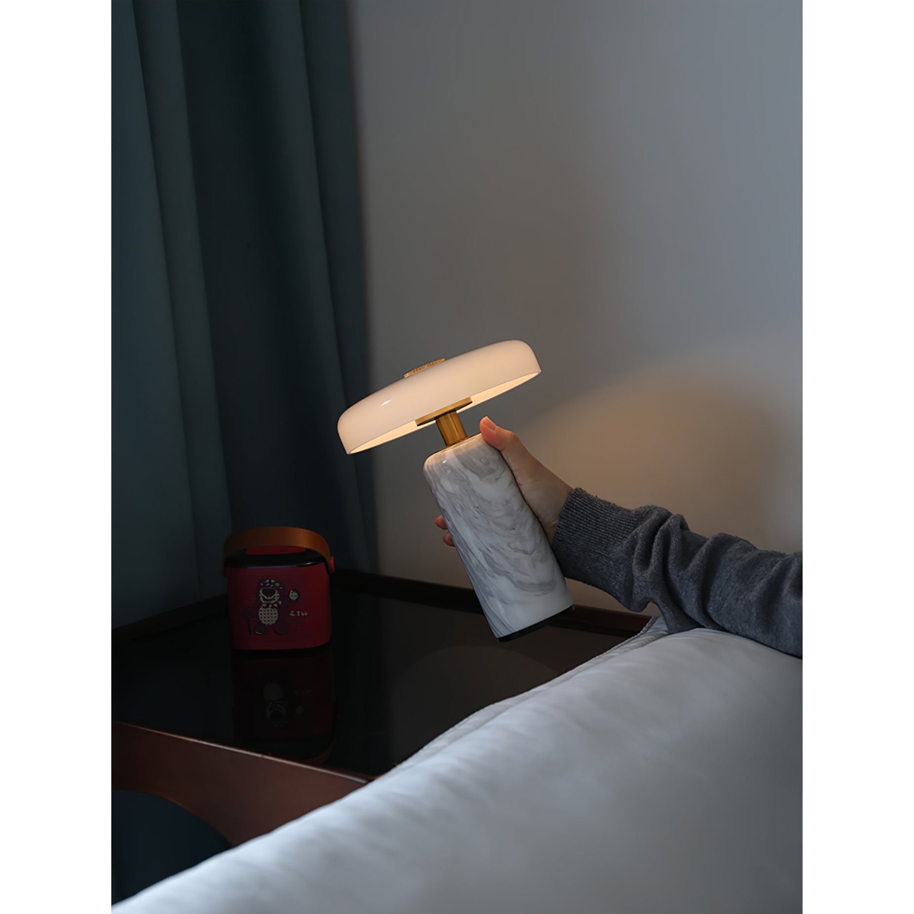Opaline Glass Orb Marble Base Cordless Table Lamp