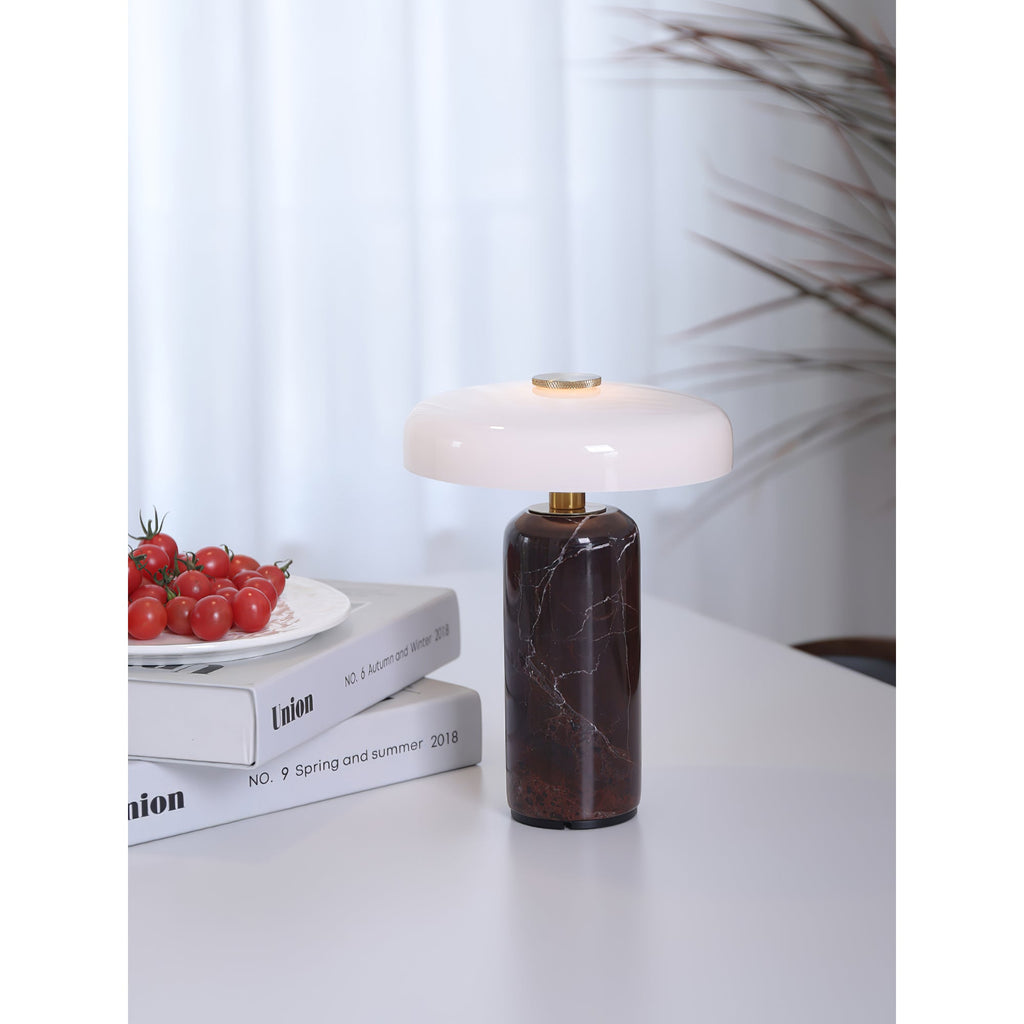 Opaline Glass Orb Marble Base Cordless Table Lamp