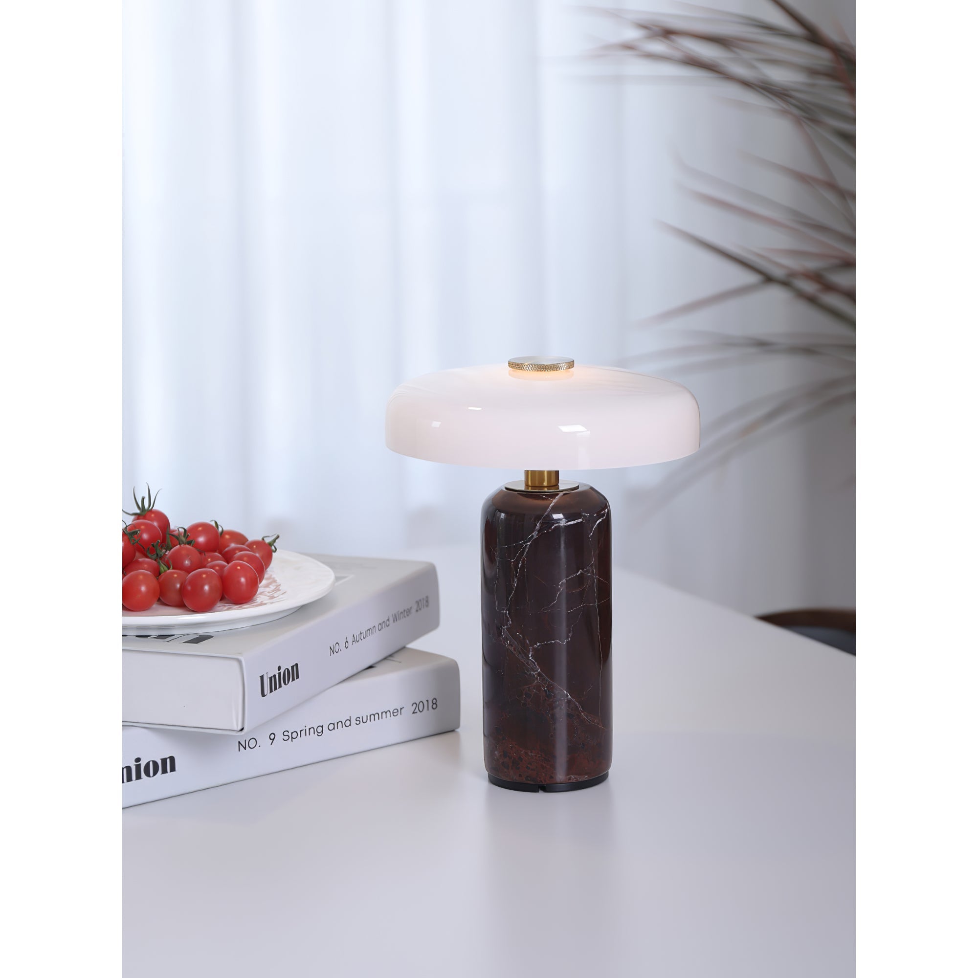 Opaline Glass Orb Marble Base Cordless Table Lamp