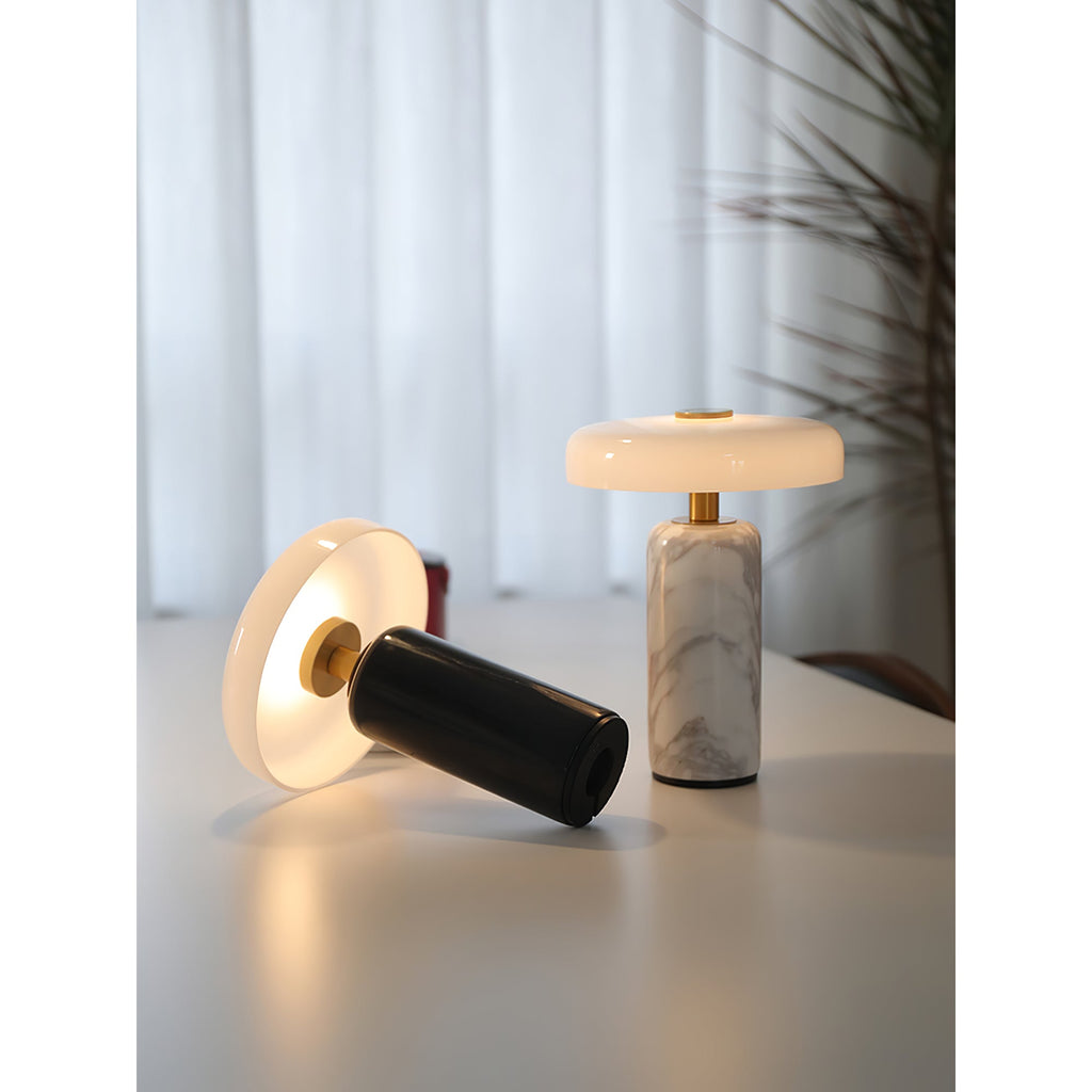 Opaline Glass Orb Marble Base Cordless Table Lamp