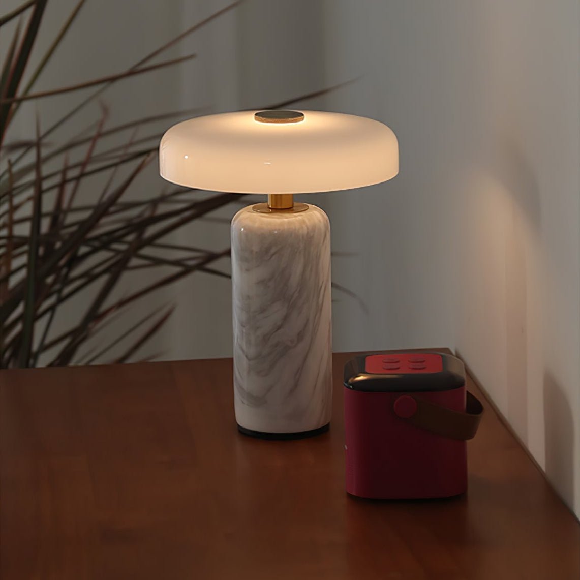 Opaline Glass Orb Marble Base Cordless Table Lamp