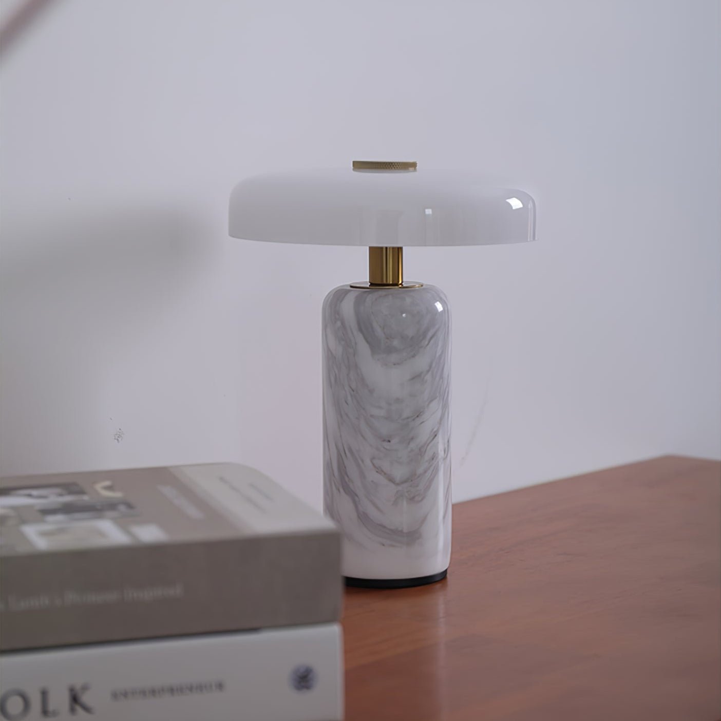 Opaline Glass Orb Marble Base Cordless Table Lamp