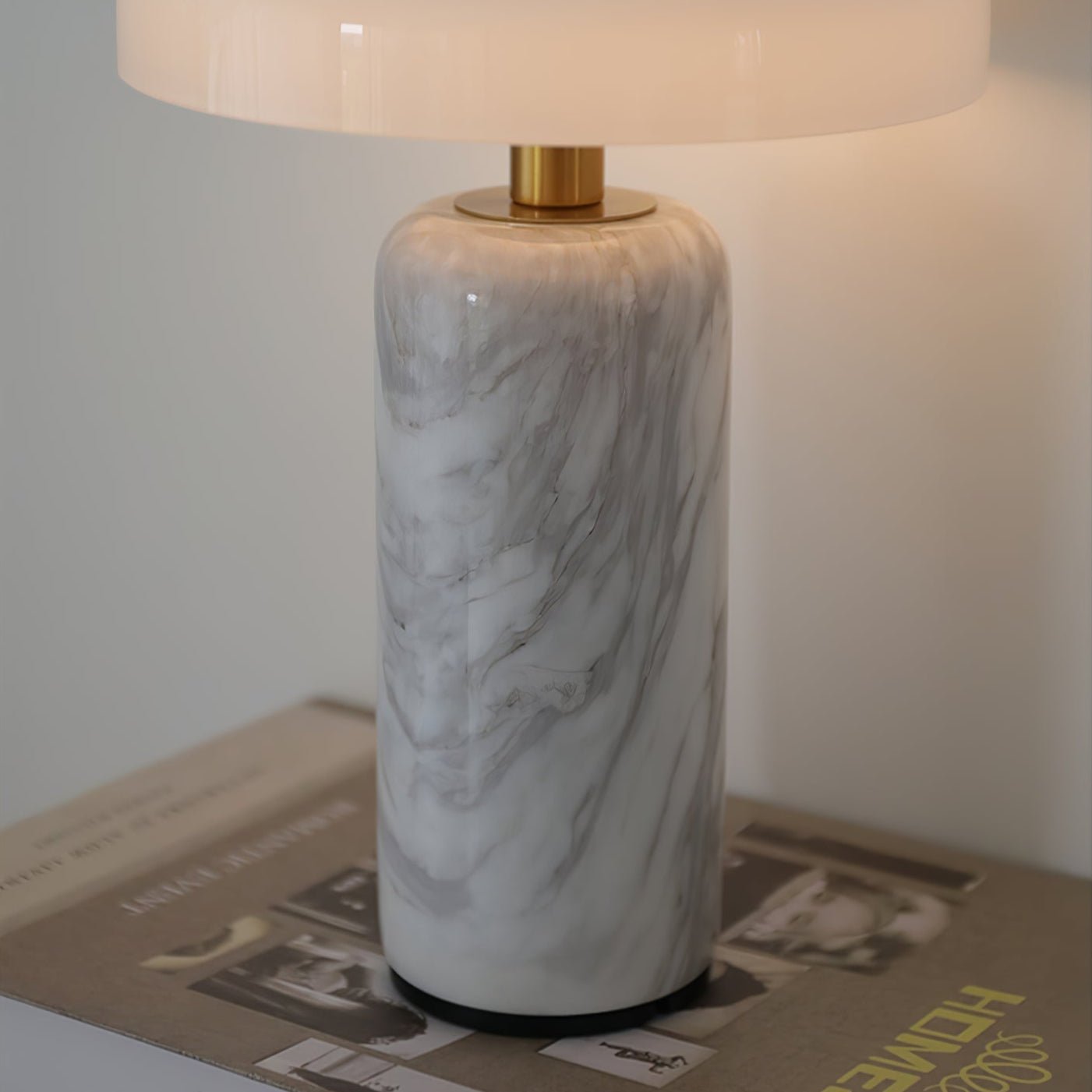 Opaline Glass Orb Marble Base Cordless Table Lamp