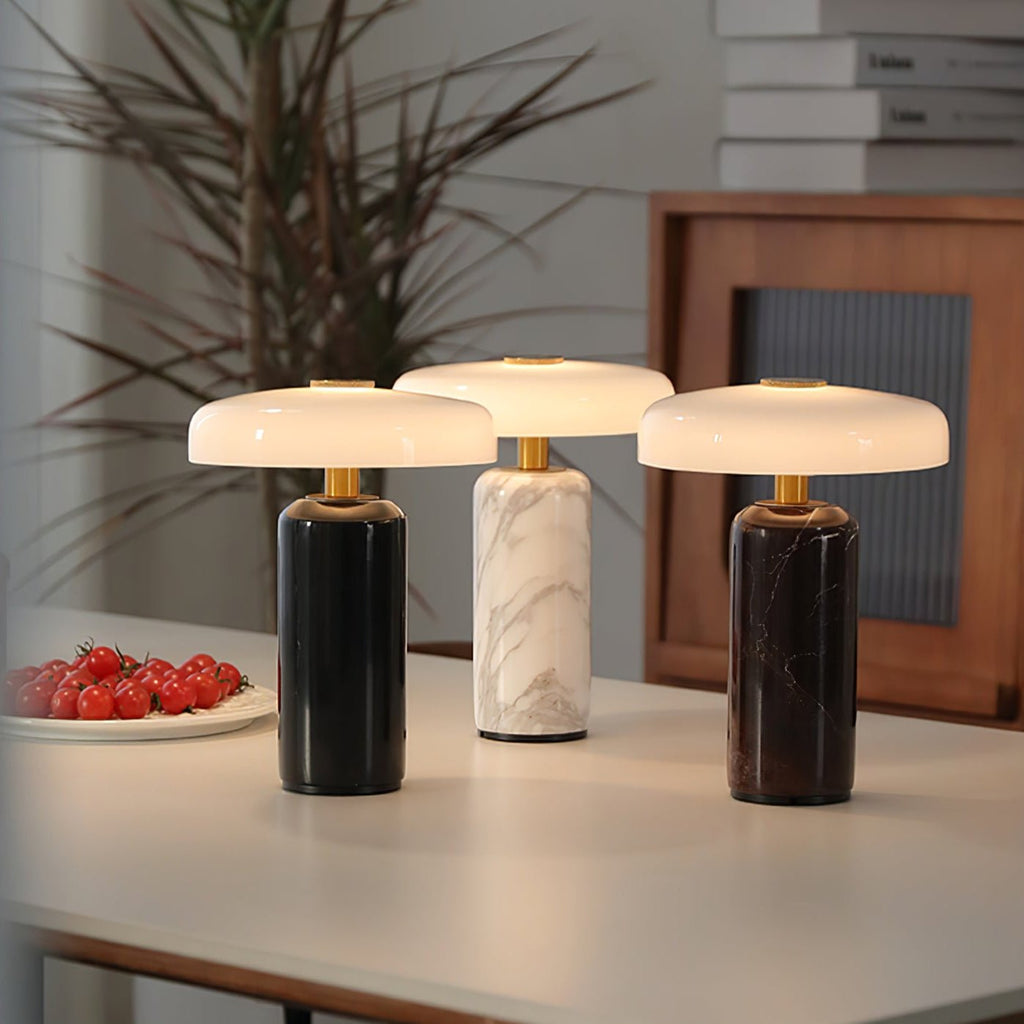 Opaline Glass Orb Marble Base Cordless Table Lamp