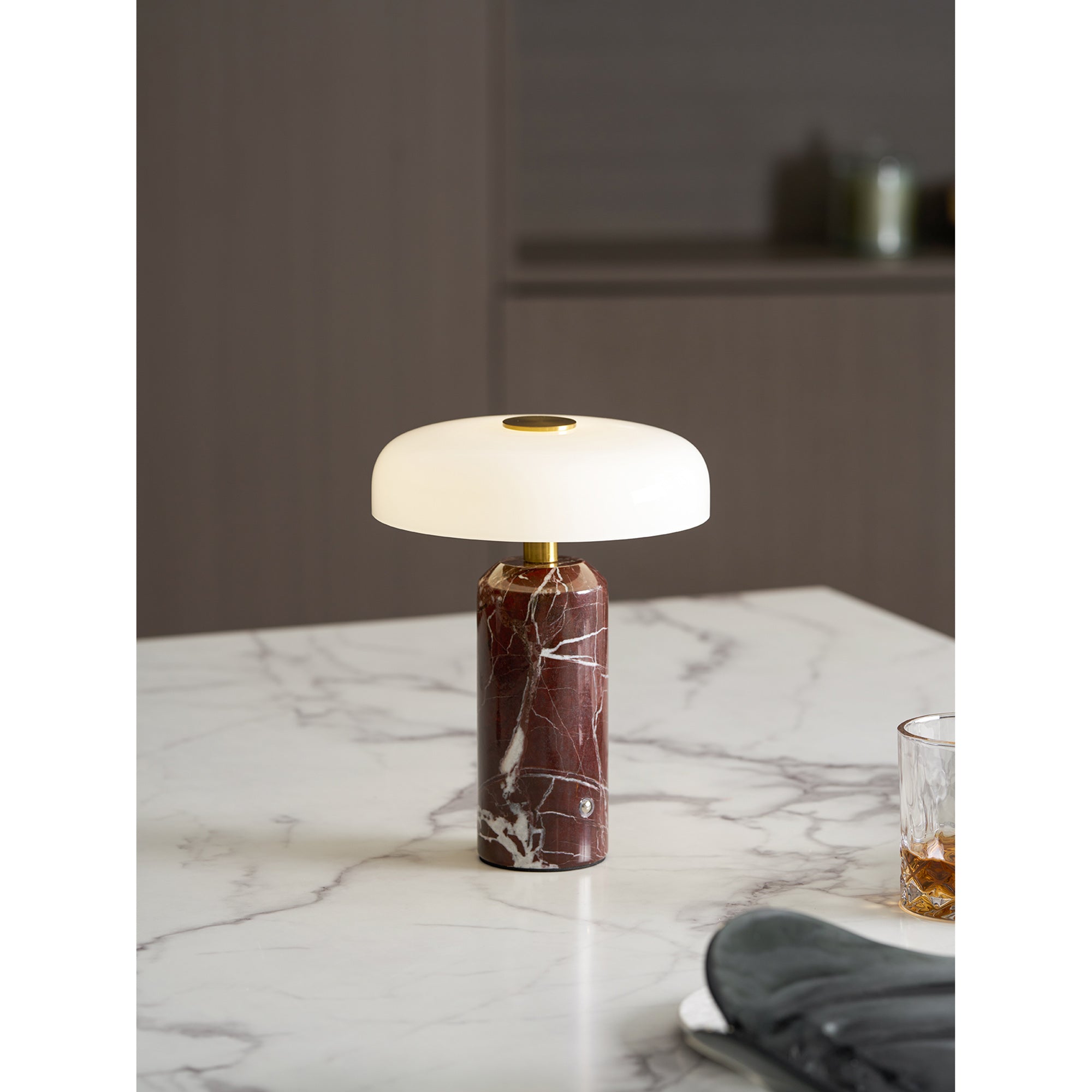 Opaline Glass Orb Marble Base Cordless Table Lamp