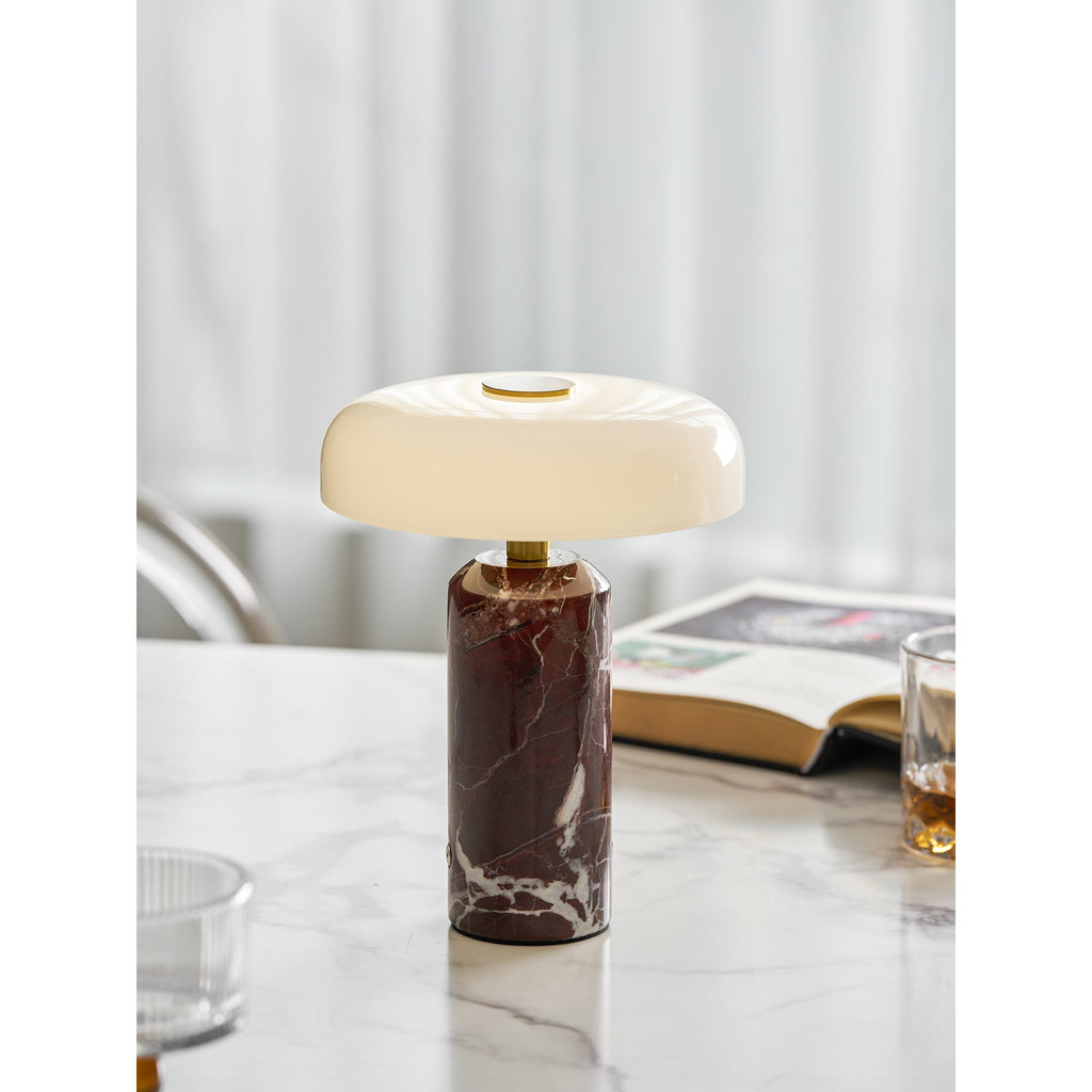 Opaline Glass Orb Marble Base Cordless Table Lamp