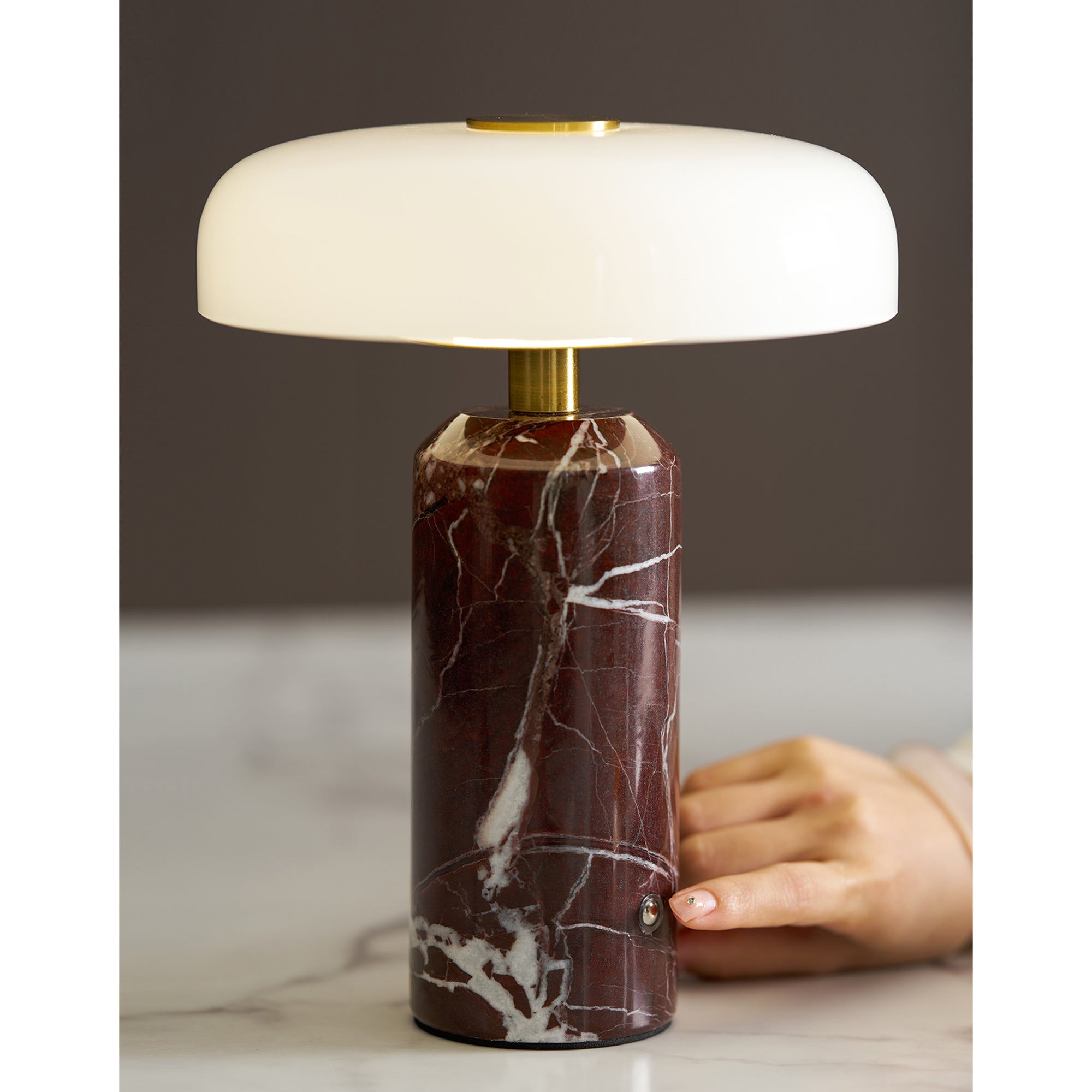 Opaline Glass Orb Marble Base Cordless Table Lamp