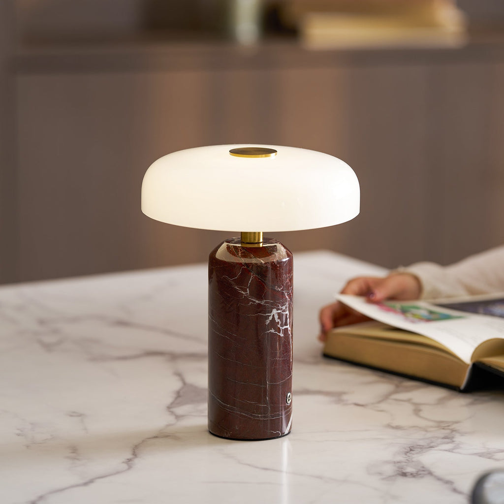 Opaline Glass Orb Marble Base Cordless Table Lamp