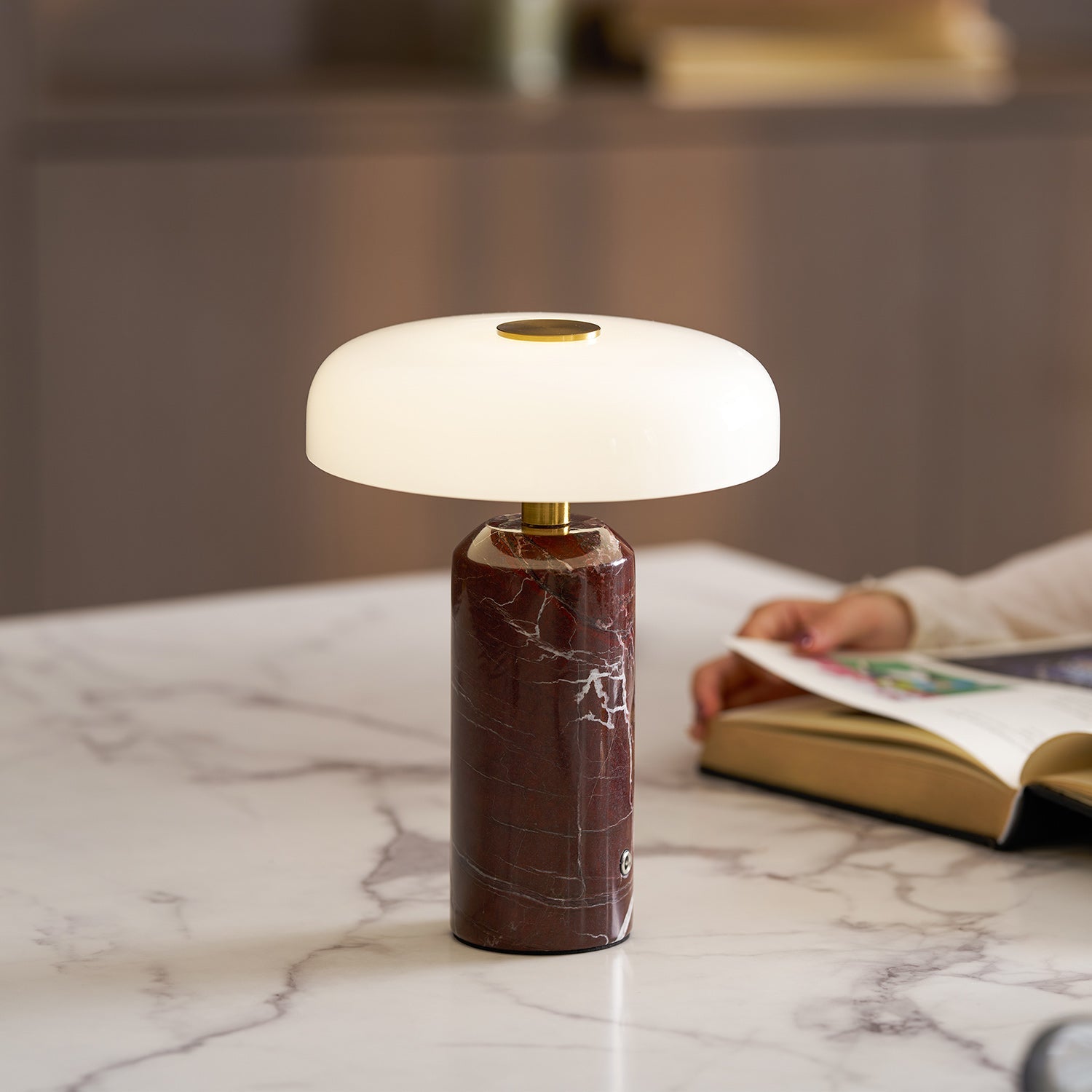 Opaline Glass Orb Marble Base Cordless Table Lamp