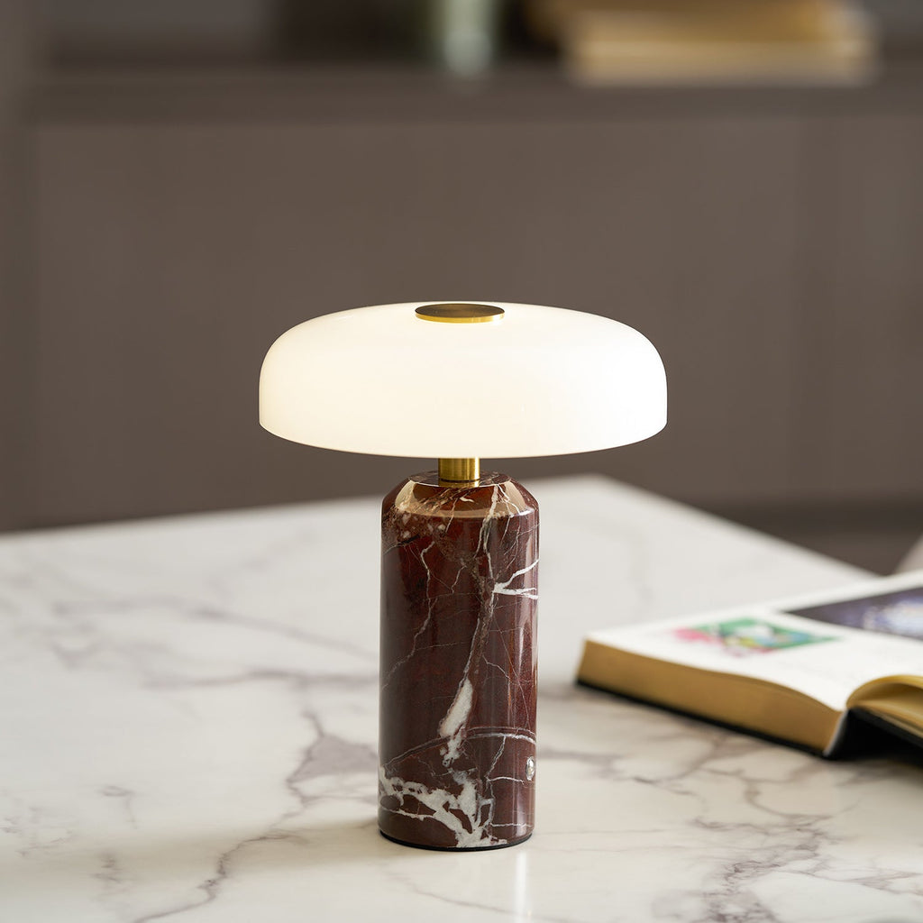 Opaline Glass Orb Marble Base Cordless Table Lamp