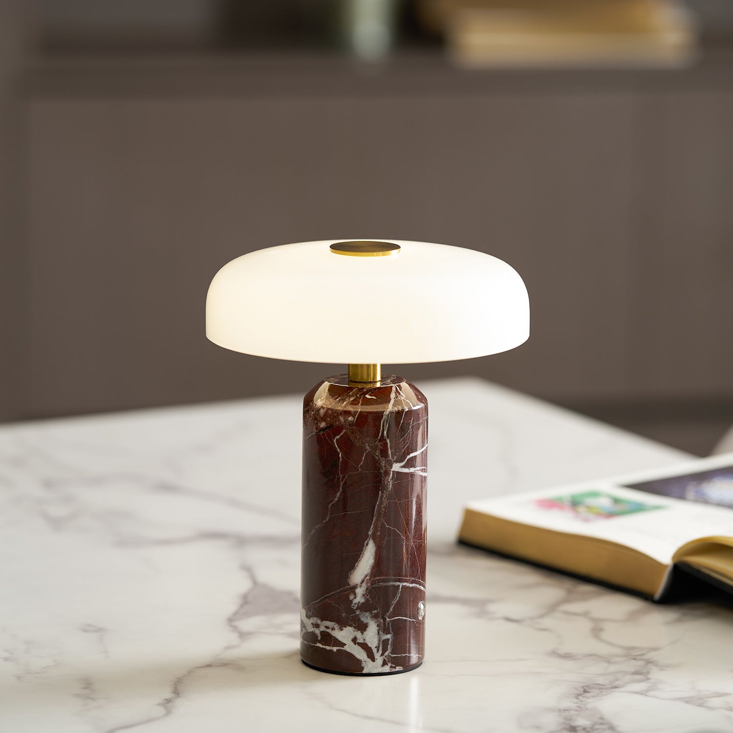 Opaline Glass Orb Marble Base Cordless Table Lamp