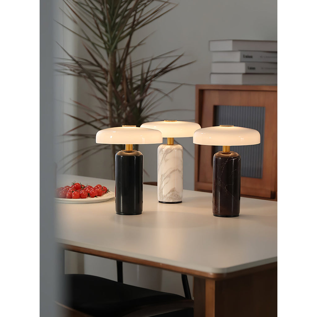 Opaline Glass Orb Marble Base Cordless Table Lamp