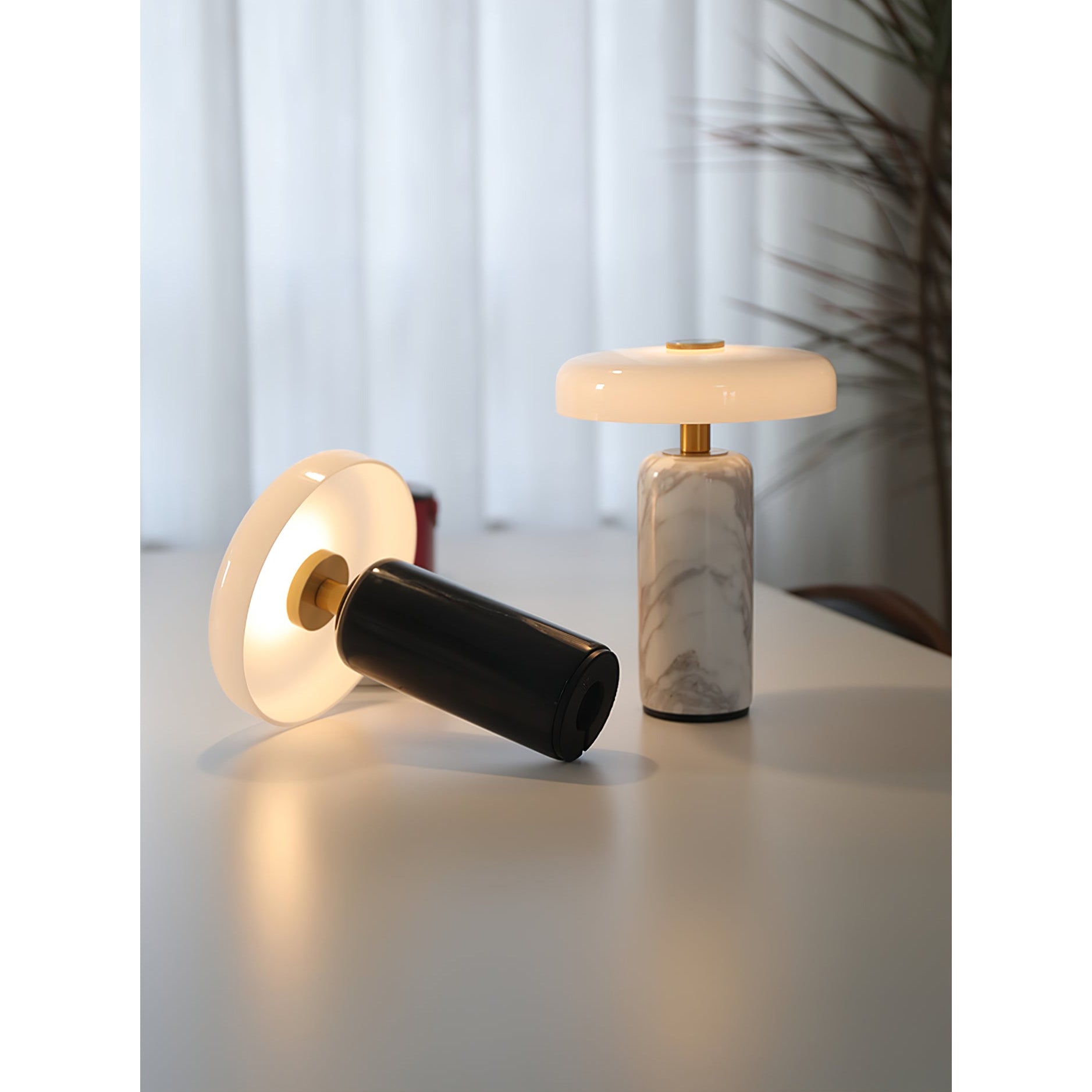 Opaline Glass Orb Marble Base Cordless Table Lamp