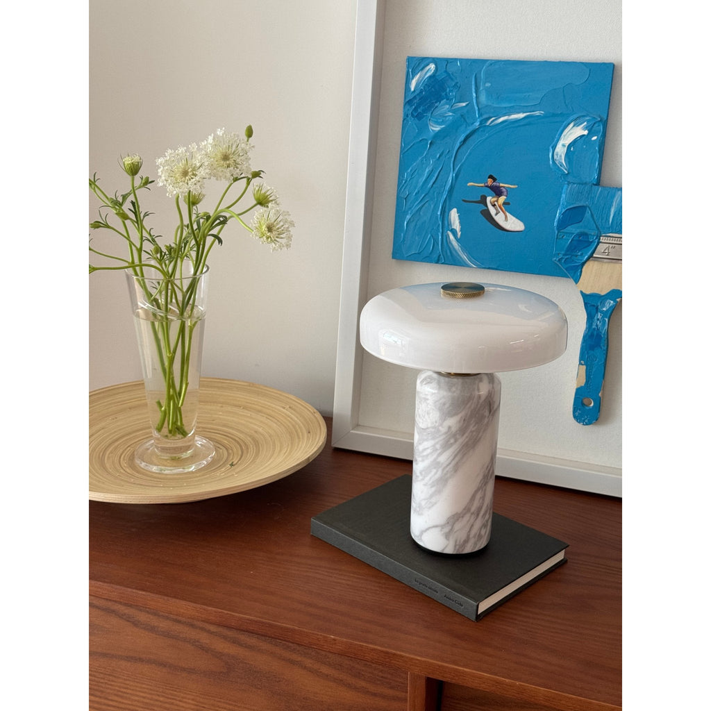 Opaline Glass Orb Marble Base Cordless Table Lamp