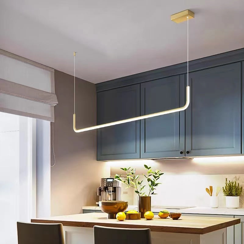 LuxLinea: Modern LED Pendant Light – Linear Metal Lamp in Gold & Black for Dining Room & Living Room