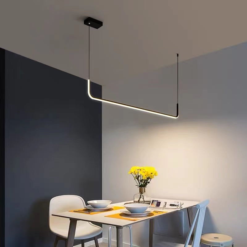 LuxLinea: Modern LED Pendant Light – Linear Metal Lamp in Gold & Black for Dining Room & Living Room