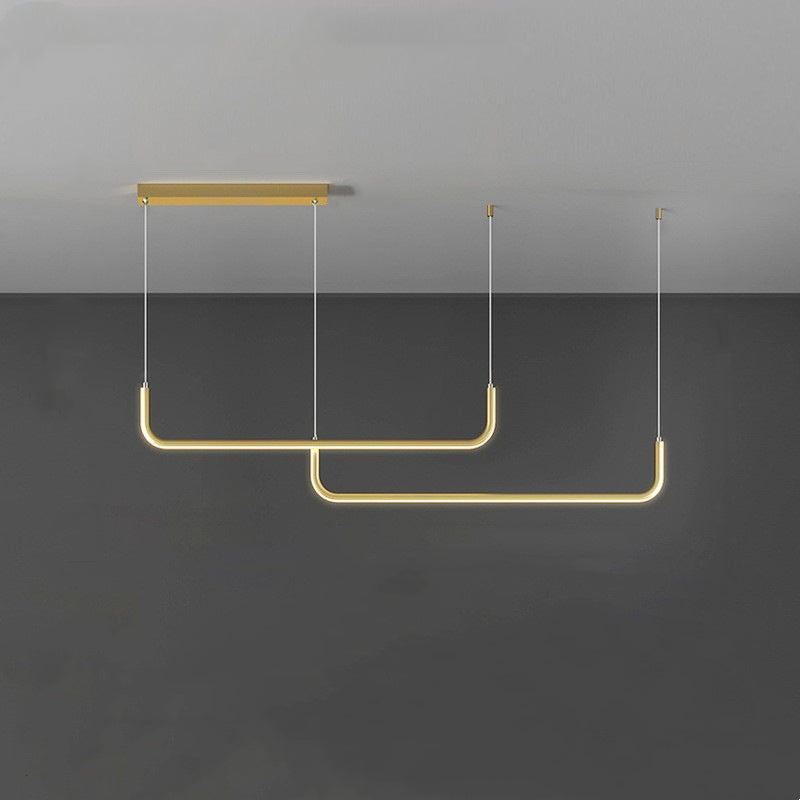LuxLinea: Modern LED Pendant Light – Linear Metal Lamp in Gold & Black for Dining Room & Living Room