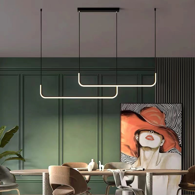 LuxLinea: Modern LED Pendant Light – Linear Metal Lamp in Gold & Black for Dining Room & Living Room