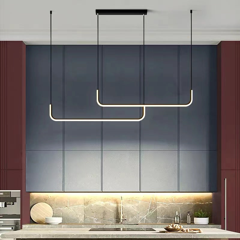 LuxLinea: Modern LED Pendant Light – Linear Metal Lamp in Gold & Black for Dining Room & Living Room