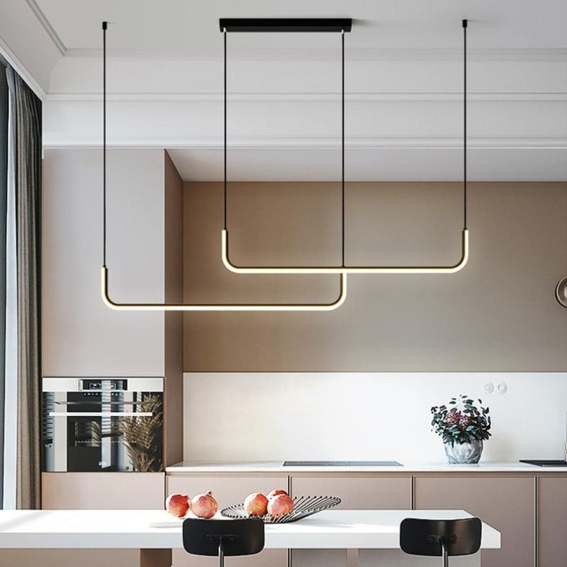 LuxLinea: Modern LED Pendant Light – Linear Metal Lamp in Gold & Black for Dining Room & Living Room