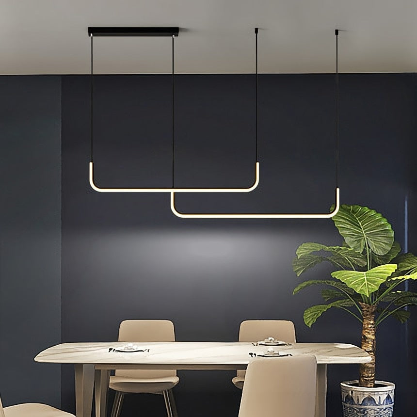 LuxLinea: Modern LED Pendant Light – Linear Metal Lamp in Gold & Black for Dining Room & Living Room
