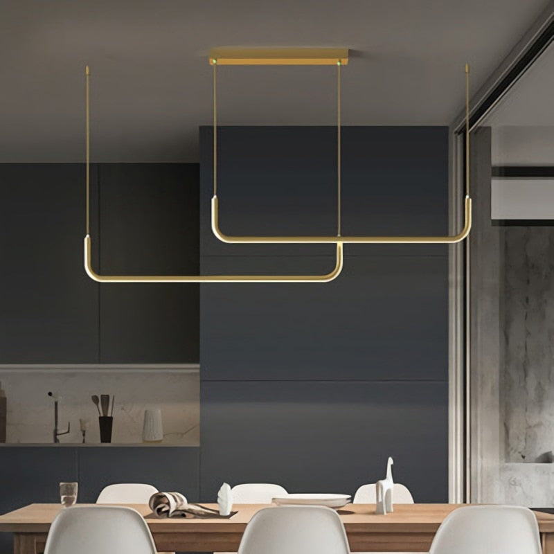 LuxLinea: Modern LED Pendant Light – Linear Metal Lamp in Gold & Black for Dining Room & Living Room