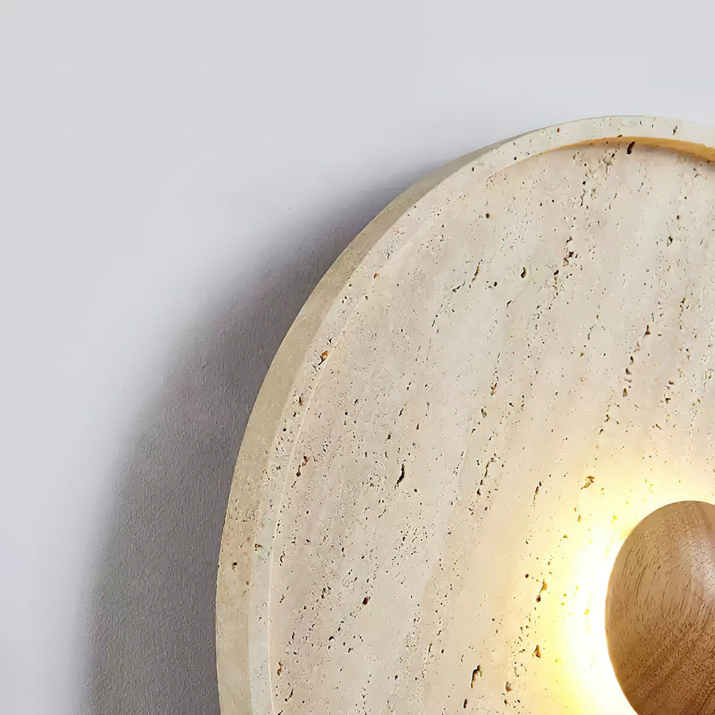 Travertine Disc Solid Wood Wall Sconce