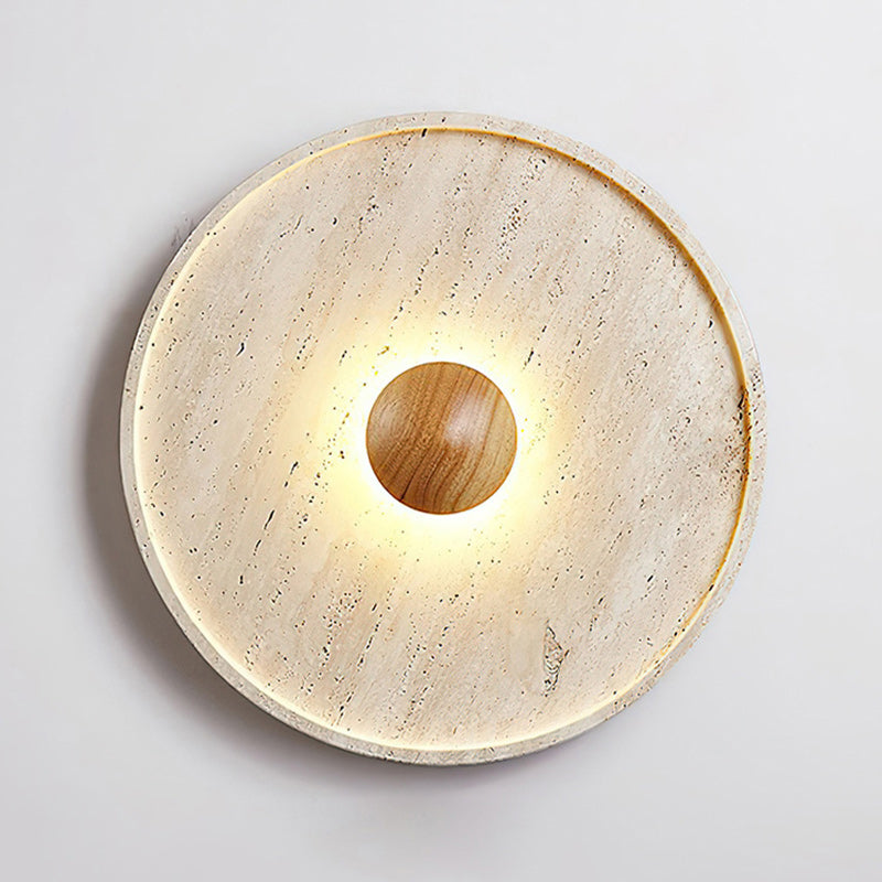 Travertine Disc Solid Wood Wall Sconce