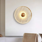 Travertine Disc Solid Wood Wall Sconce