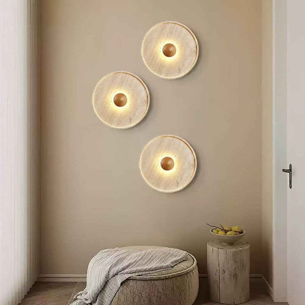 Travertine Disc Solid Wood Wall Sconce