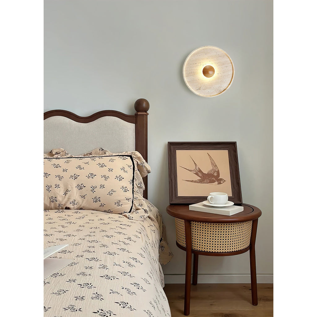 Travertine Disc Solid Wood Wall Sconce