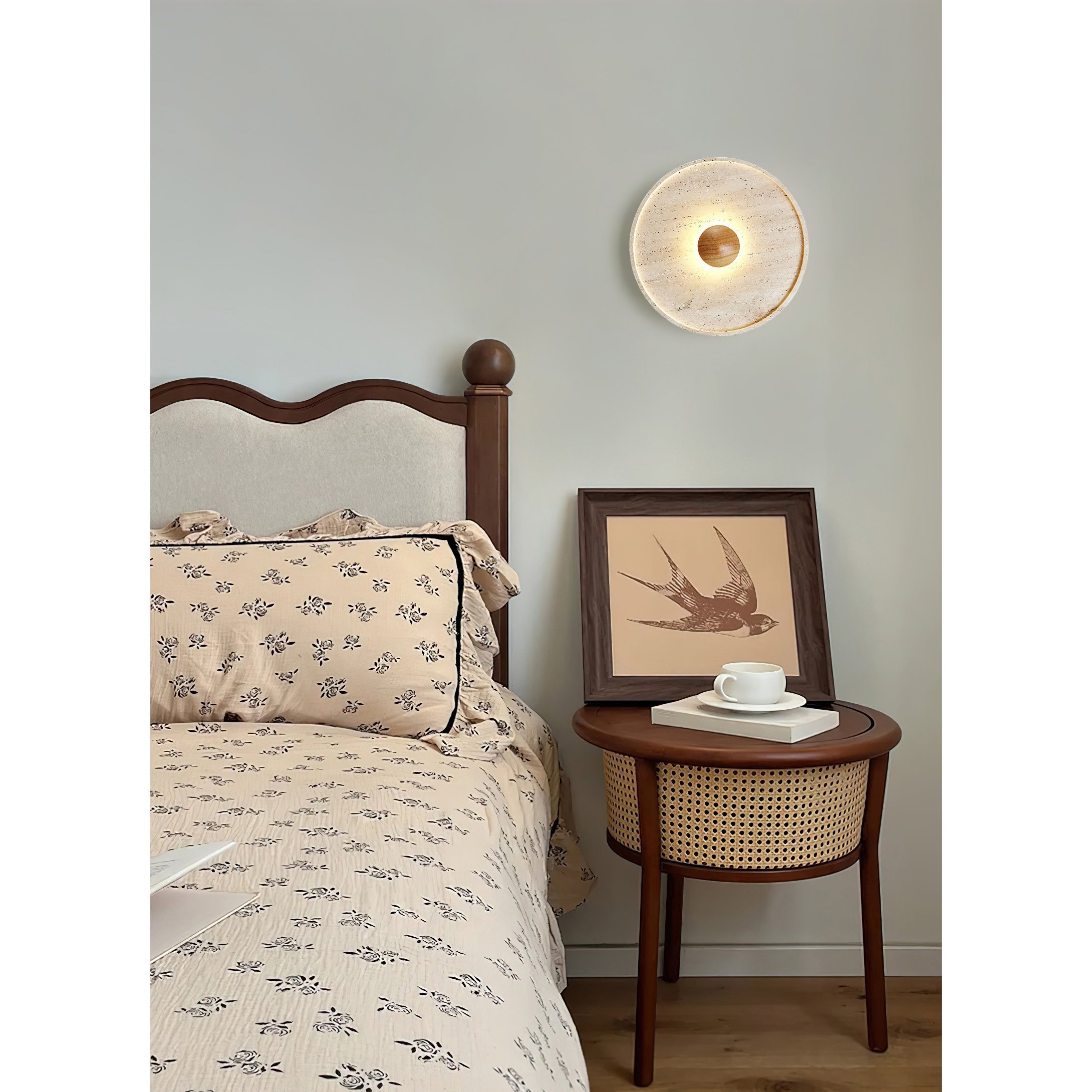 Travertine Disc Solid Wood Wall Sconce