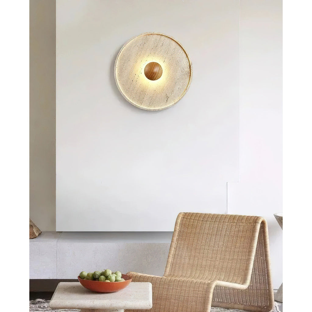 Travertine Disc Solid Wood Wall Sconce