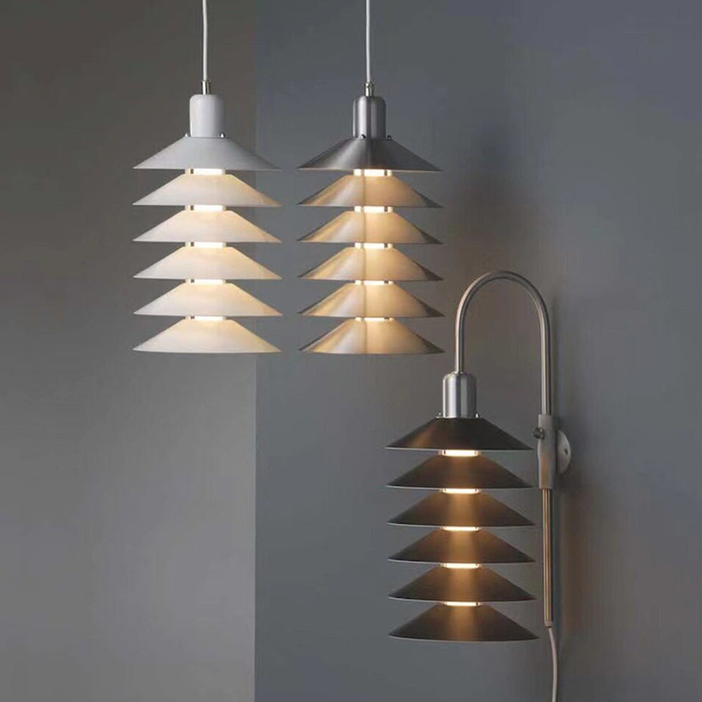 Stacked Conical Tiers Brushed Metal Pendant Light