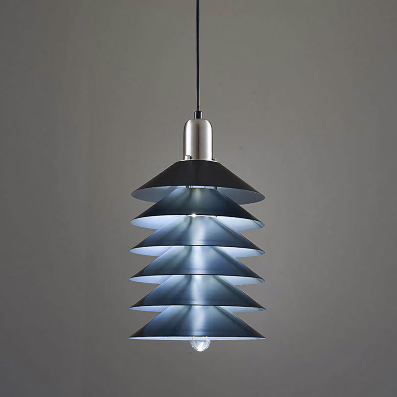 Stacked Conical Tiers Brushed Metal Pendant Light