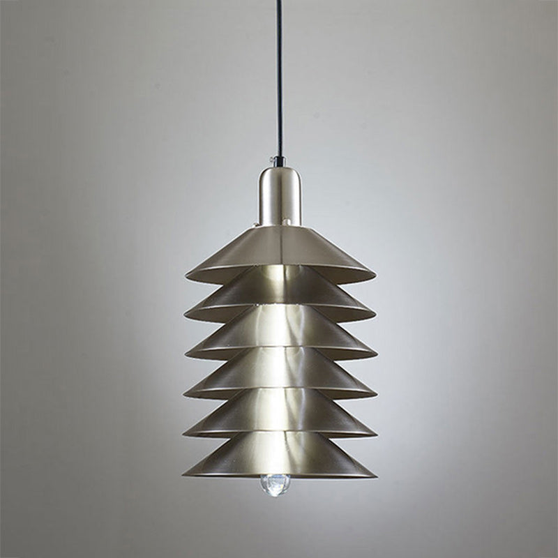 Stacked Conical Tiers Brushed Metal Pendant Light